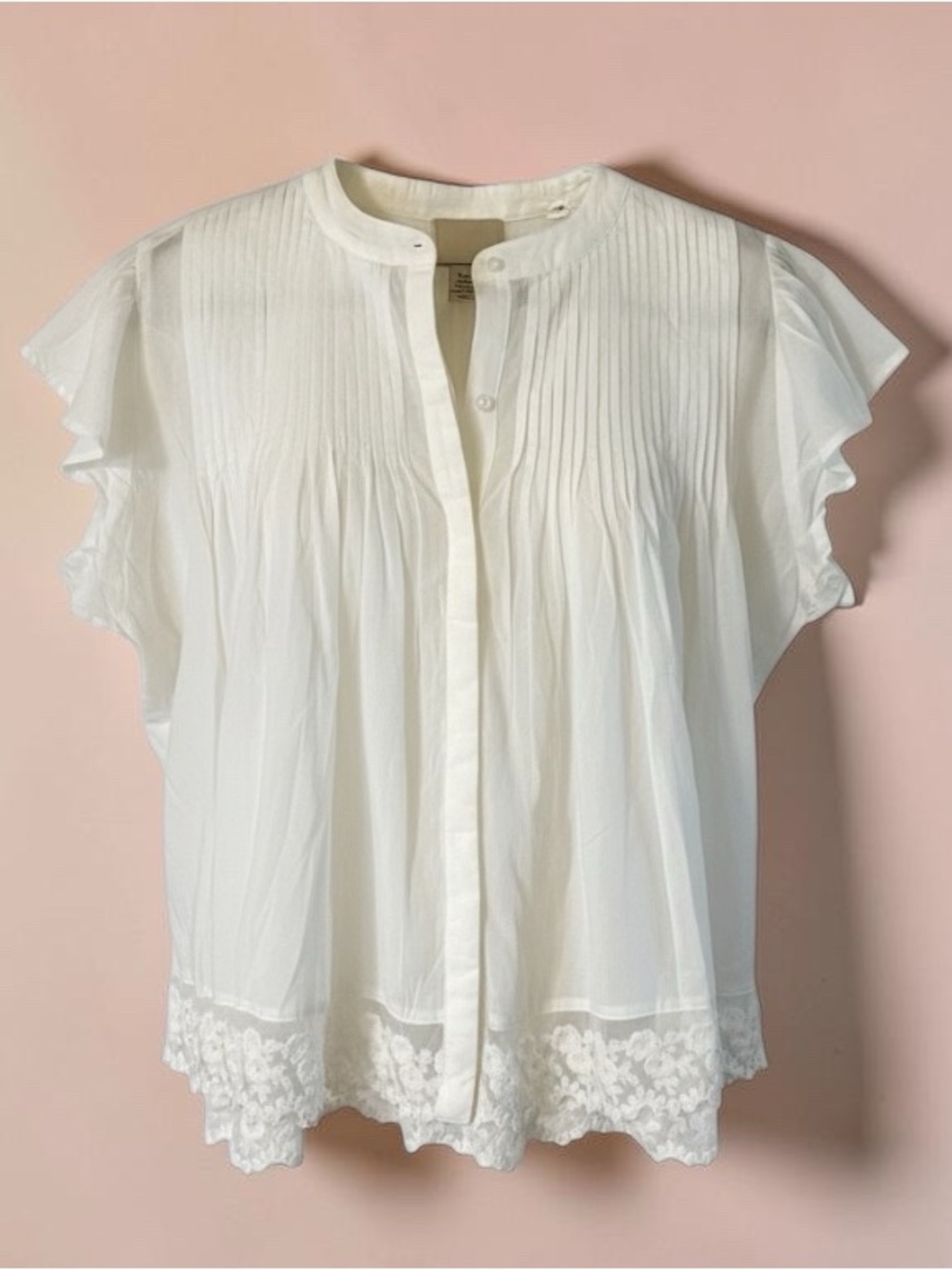 Industry Off-White Pintuck Cotton Blouse with Lace Hem